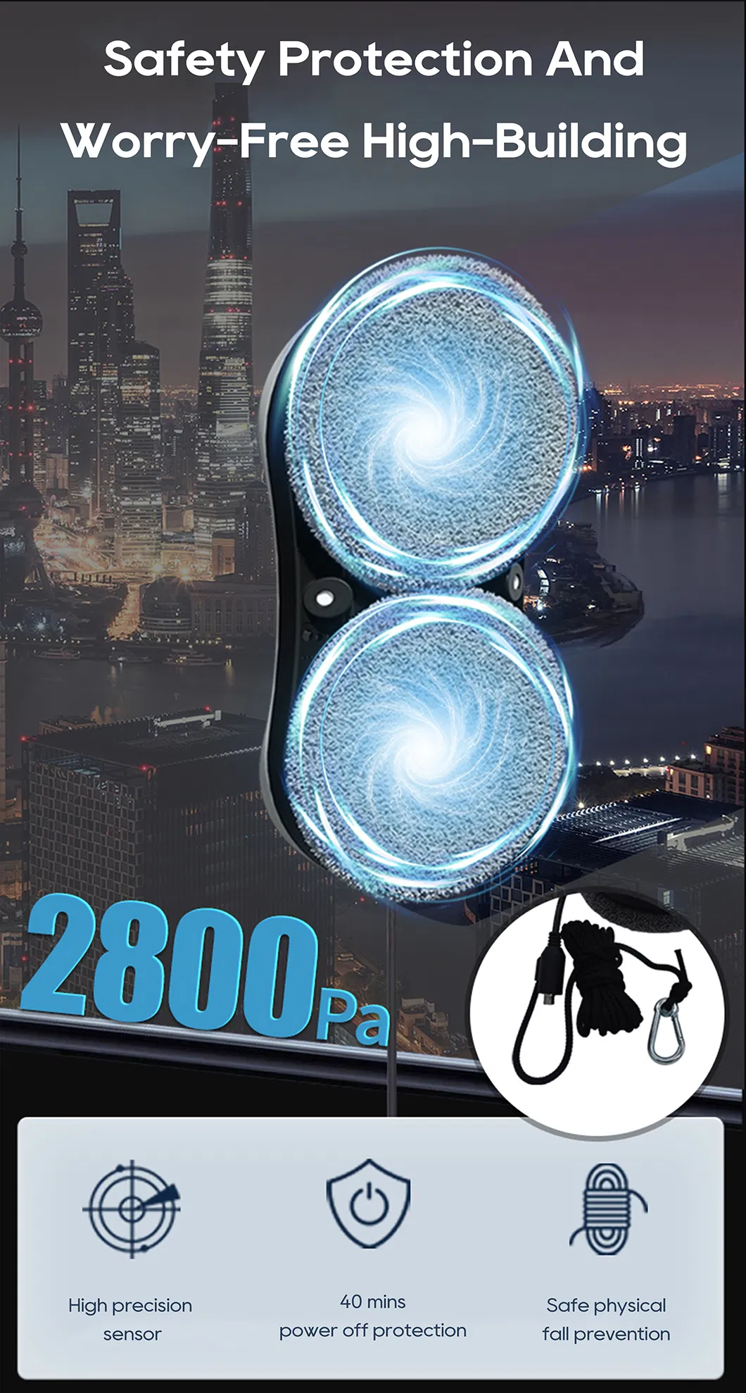 2025 Anti-Falling Safety APP-Controlled Intelligent Navigation Electric Window Cleaner Robot for Household