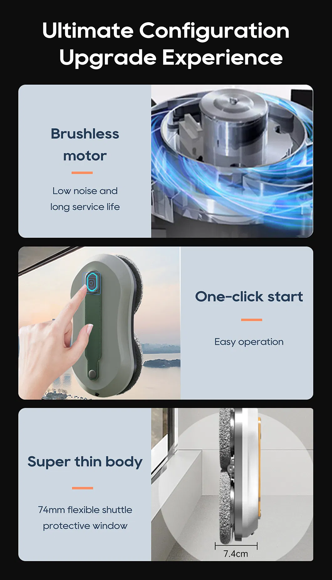 Smart Anti-Fall Strong Suction Remote Controlled Cleaning Electric Cordless Window Cleaner Robot