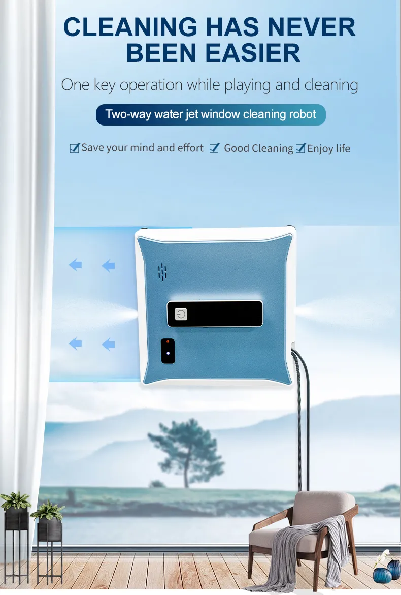 Smart Window Cleaner Robot with Tuya APP Control Water Spray Smart Route Anti-Falling for Family Glass Cleaning