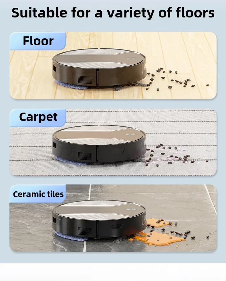 Fully Automatic 3-in-1 Smart Robot Vacuum Cleaner Integrated Electric Control Water Tank Sweeping Vacuuming for Home Hotel Use