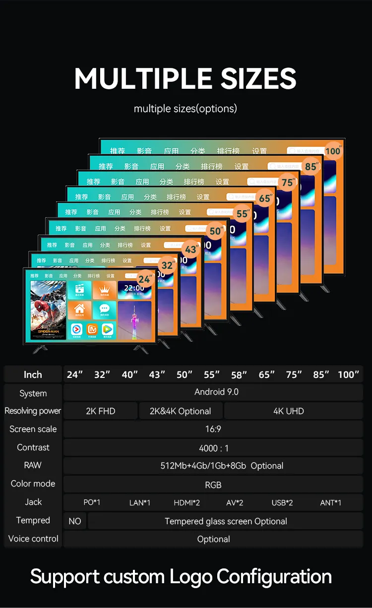 Customized 43/50/55/65 Inch OLED UHD Smart TV Android LCD 4K LED Smart TV Television WiFi Universal Television
