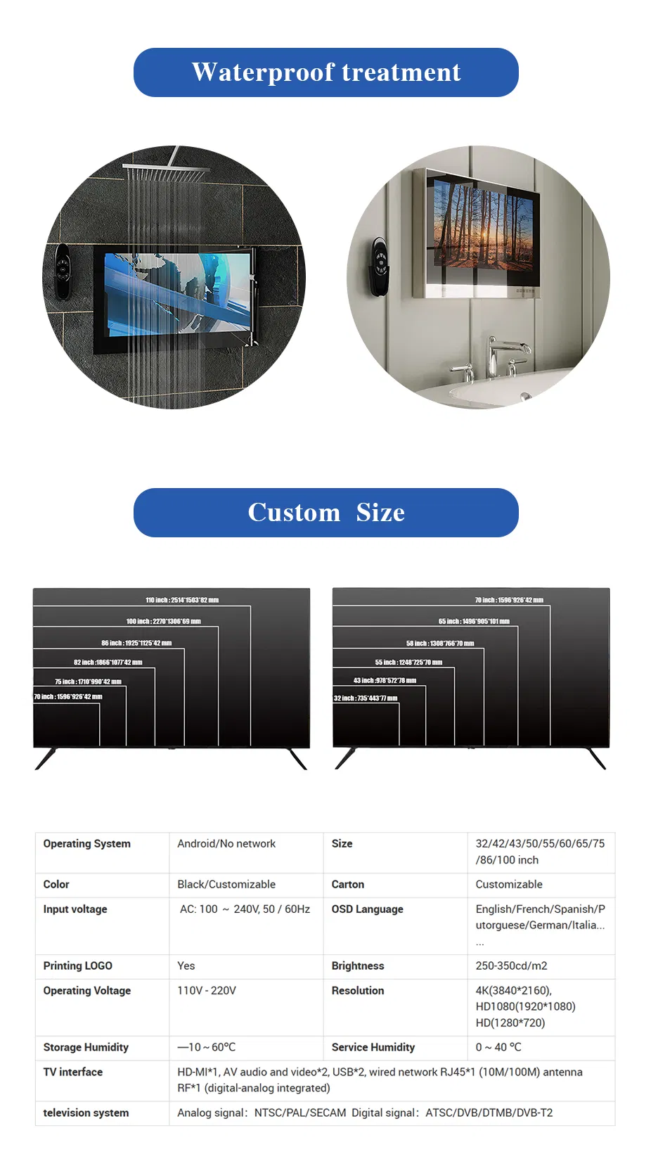 Wholesale Cheap Electronics 100 32 43 42 40 70 65 55 50 Inch HiFi Speakers Music Model LCD Display Flat Screen Set Digital 2K 4K Home Smart Android LED TV Price