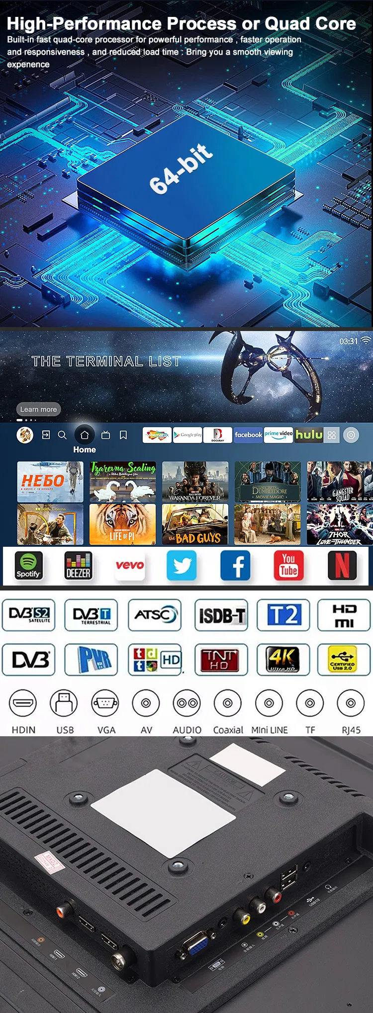 OEM 32/40/43/50/55/65/75/85/100 Inch OLED Television WiFi Android/Google/Webos System LCD LED TV Set 2K4K Smart TV LED LCD Hotel 3D Smart TV