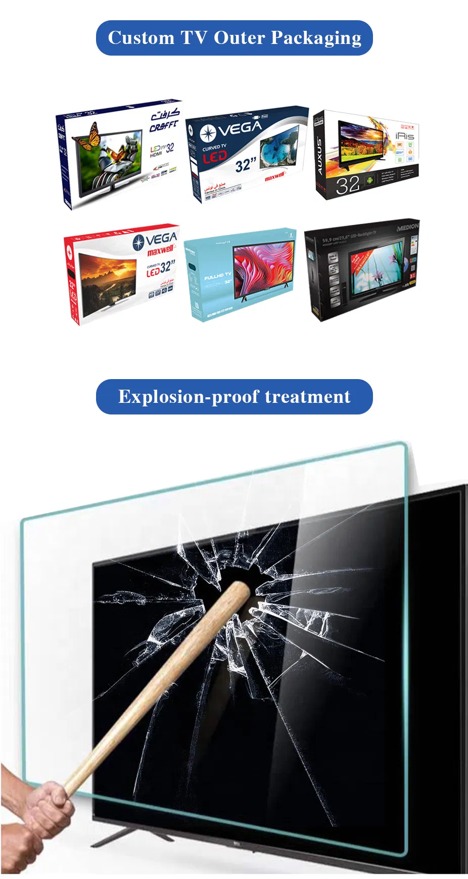 Custom Logo OEM Unbreakable LED TV Smart 32 43 55 65 75 85 Inch Android TV 4K Ultra HD Big Screen WiFi Intelligent Television