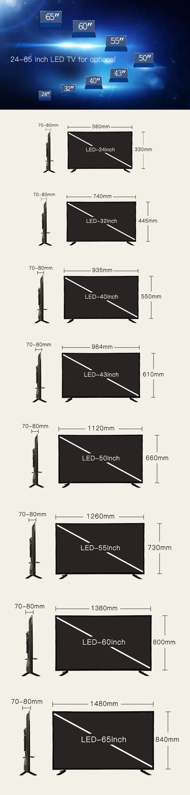 Widely Used Superior Quality 55in Smart TV LCD LED TV Spare