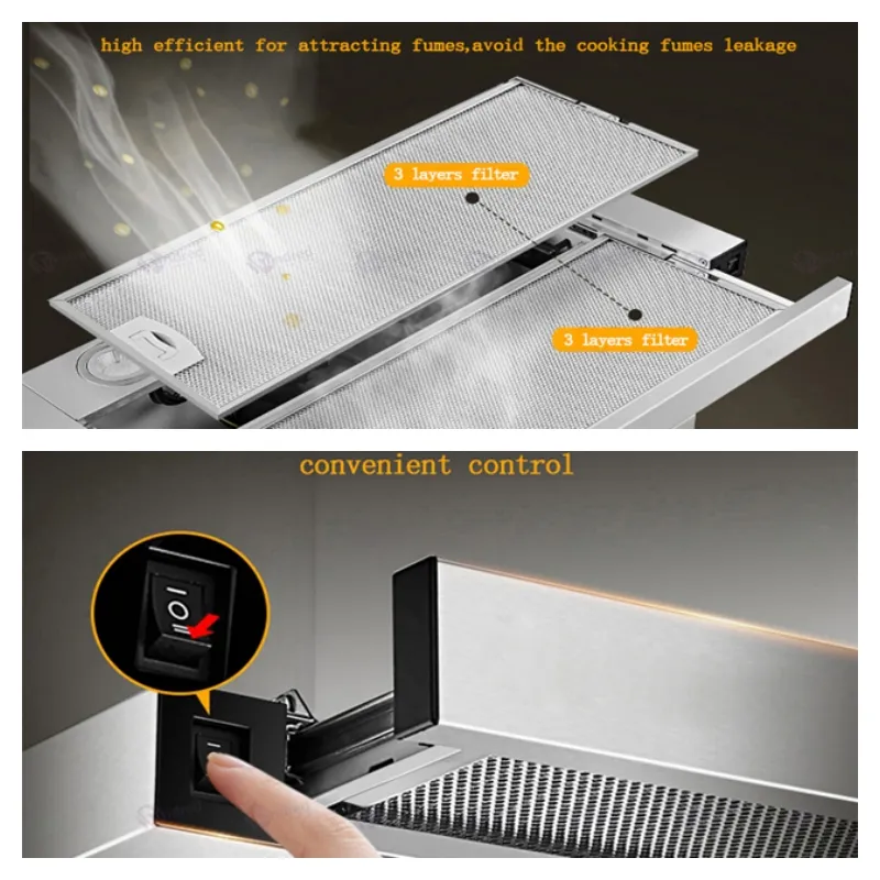 Automatic Open Panel Slim Range Hood Side Draft Kitchen Hood