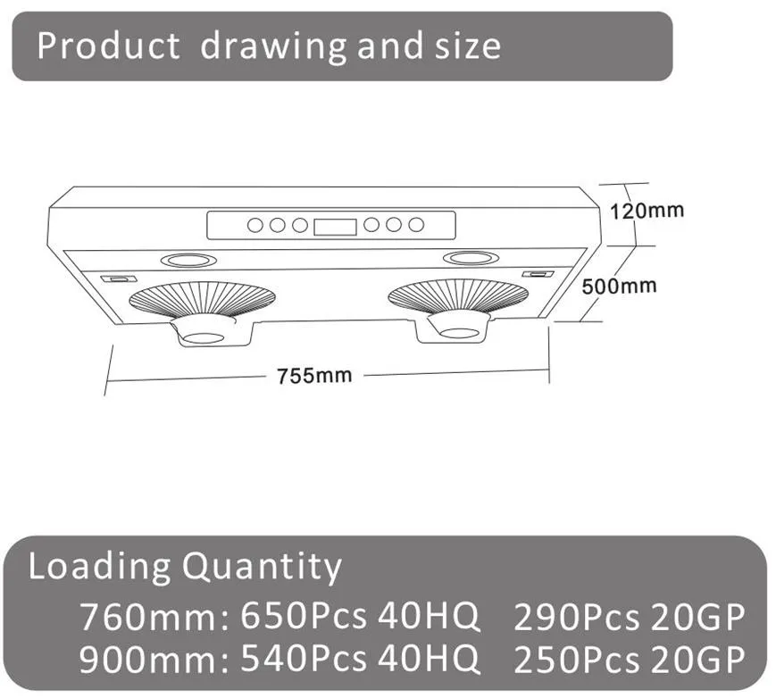Ventilating Fan Grease Exhaust Chimney Kitchen Slim Range Hood Sh-760ds
