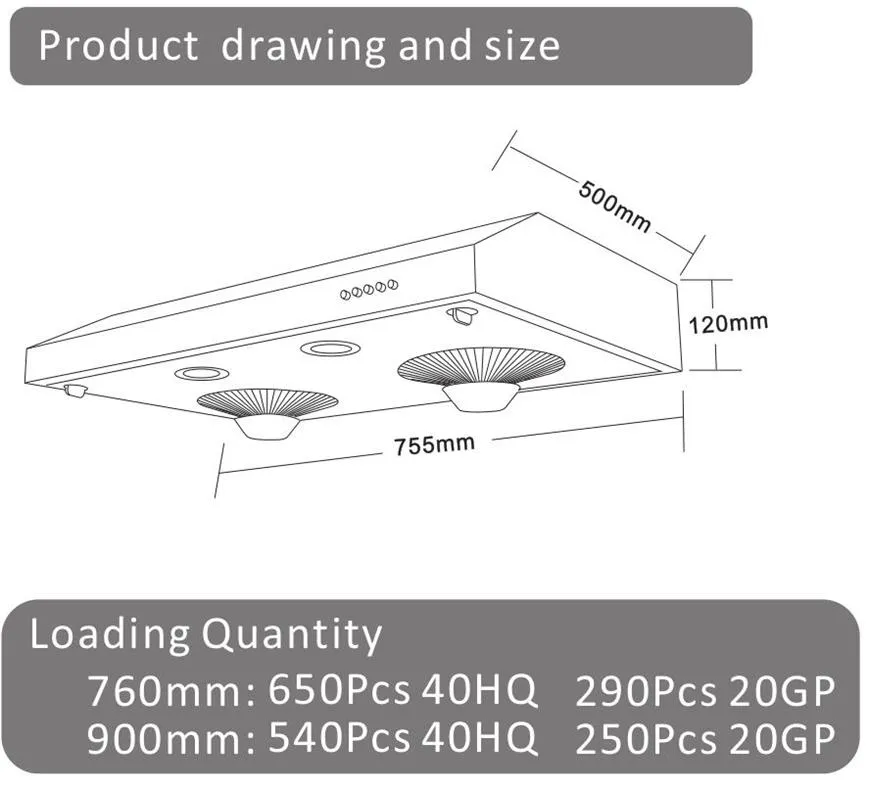 Small Ventilating Fan Wall Mounted Kitchen Exhaust Slim Range Hood Sh-760d