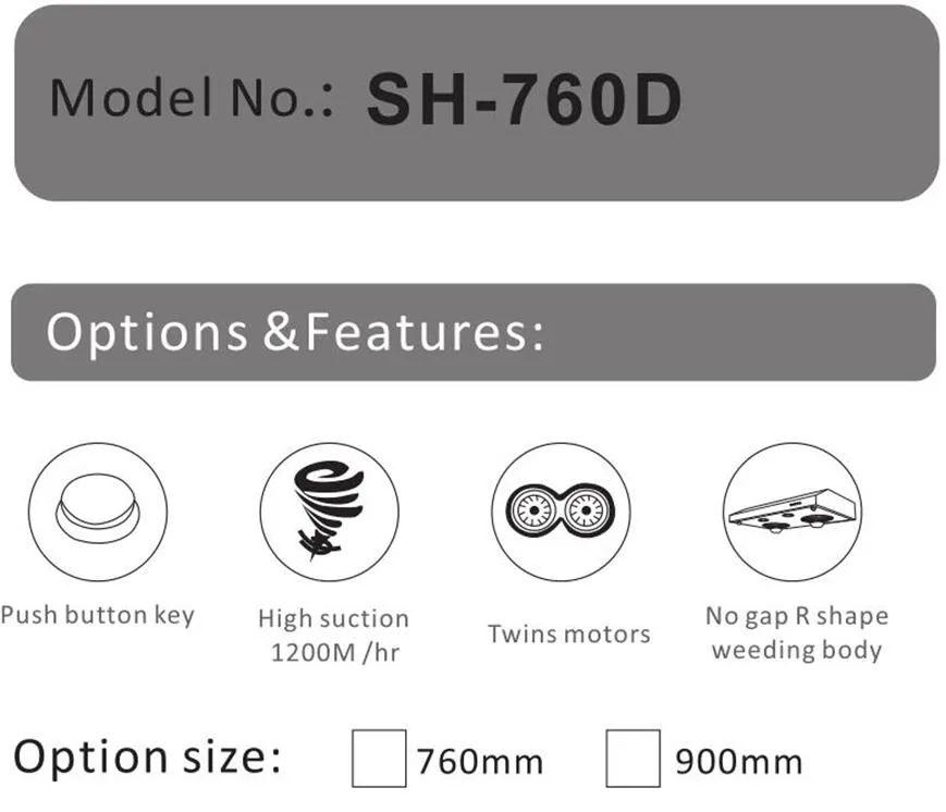 Small Ventilating Fan Wall Mounted Kitchen Exhaust Slim Range Hood Sh-760d