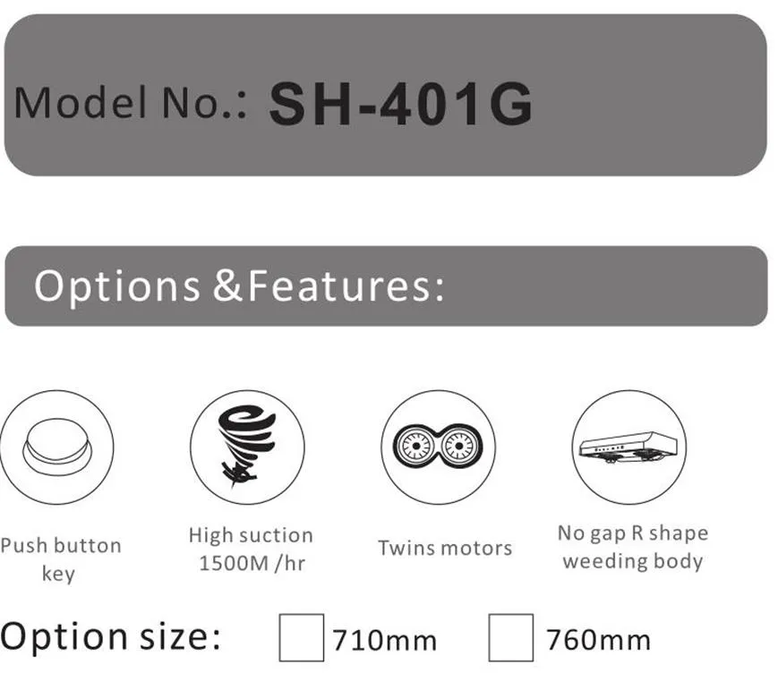 Quality Slim Chimney Wall Mounted Kitchen Range Cooker Hood Manufacturer Sh-401g