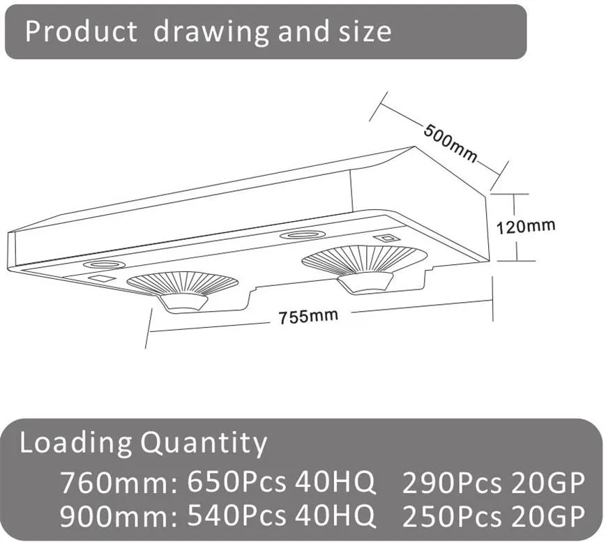 Thin Small Ventilating Fan Chimney Wall Mounted Kitchen Exhaust Range Hood Sh-760RS