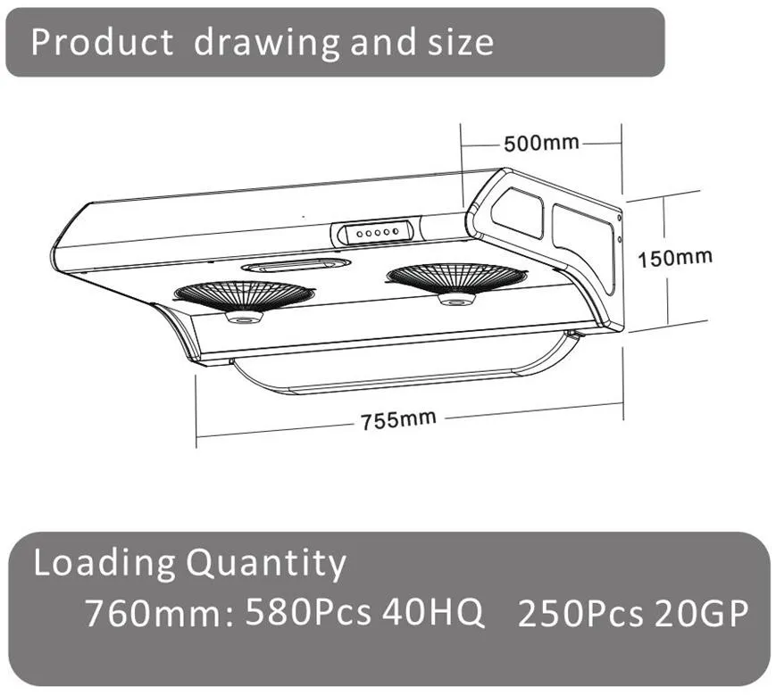 Ventilating Fan Grease Exhaust Chimney Wall Mounted Slim Cooker Hood Sh-768c