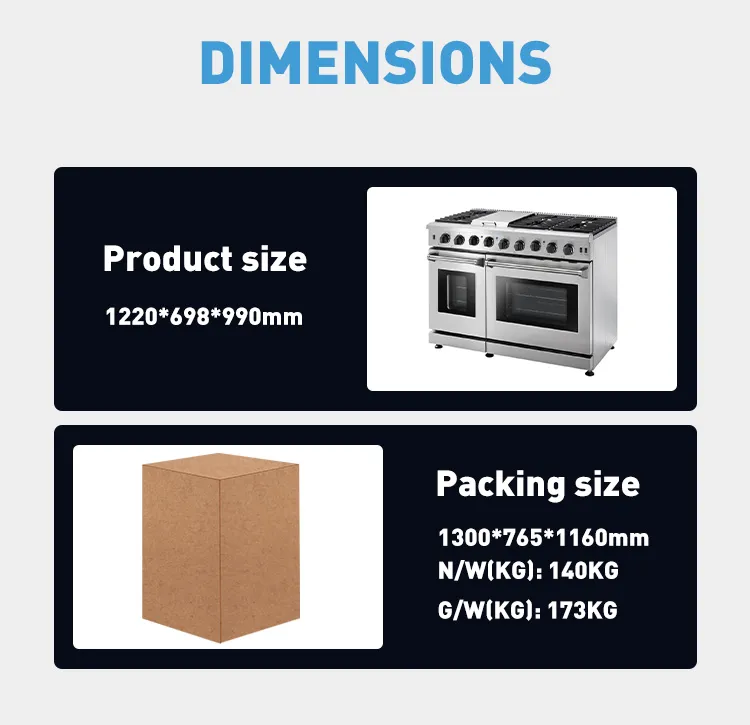 48 Inch 6 Burner Griddle Double Oven Freestanding Gas Range Stove (LRG4807U)