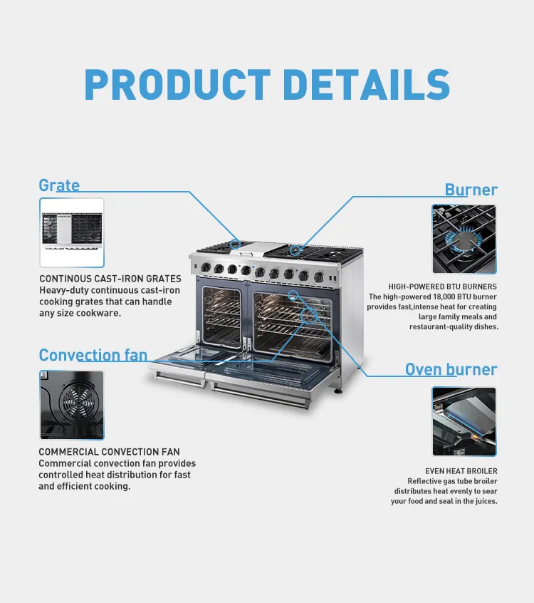 48 Inch 6 Burner Griddle Double Oven Freestanding Gas Range Stove (LRG4807U)