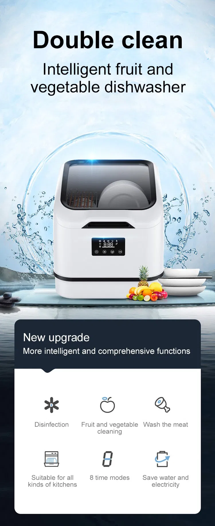 Countertop Dishwasher, 8 Washing Programs Portable Dishwasher with 5-Liter Built-in Water Tank and Inlet Hose &amp; Drain Hose