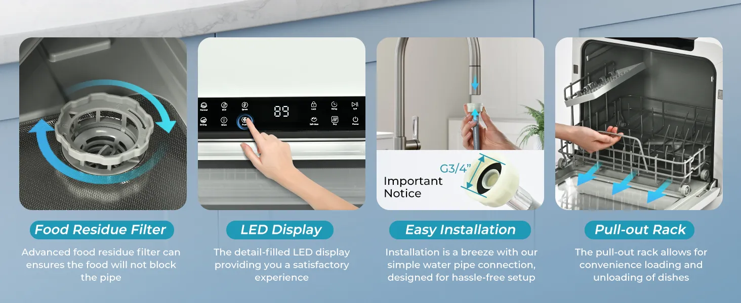 Portable Dishwasher with Built-in Water Tank for Compact Living