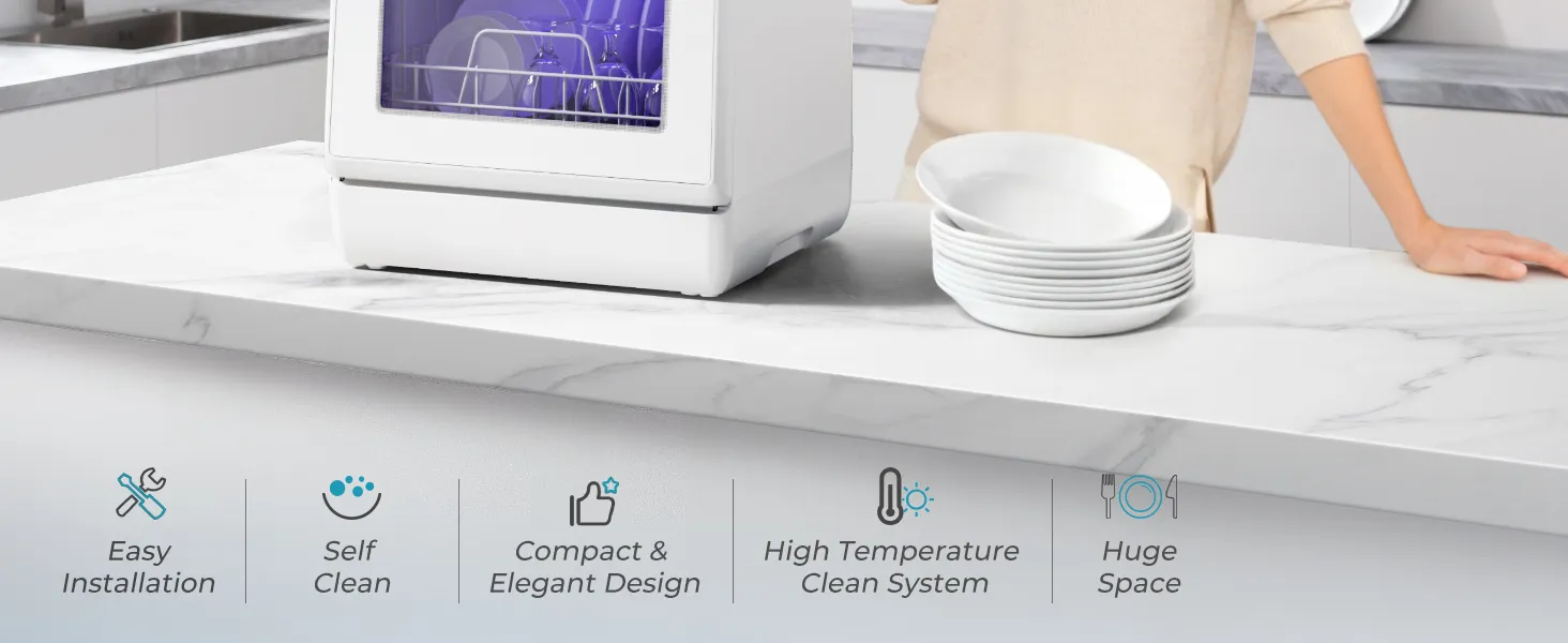 Countertop Dishwasher with Built-in Water Tank for Flexible Placement