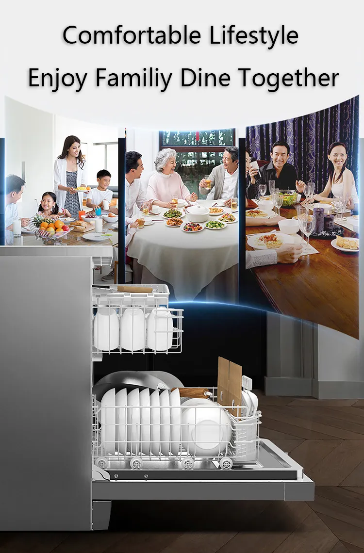 Kitchen Dish Washer Freestanding Built-in 8 Settings Dishwasher with Air Drying