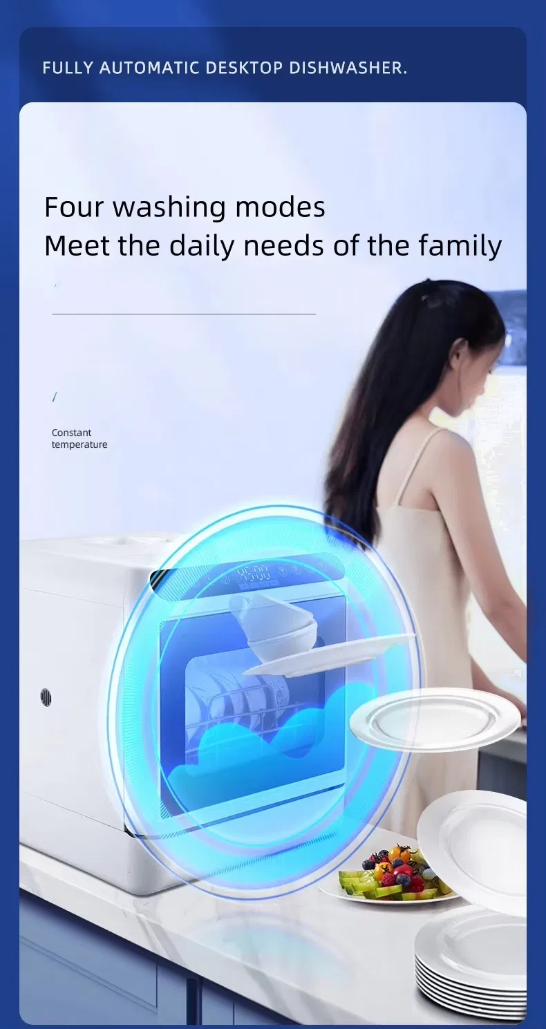 Household Fully Automatic UV Dish Washer Countertop Portable Mini Dishwasher Machine