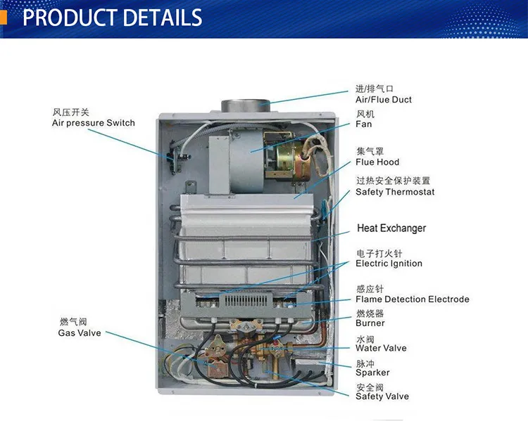 Bathroom Appliance Electric Instant Balanced LPG Gas Water Boiler for Home Shower Use