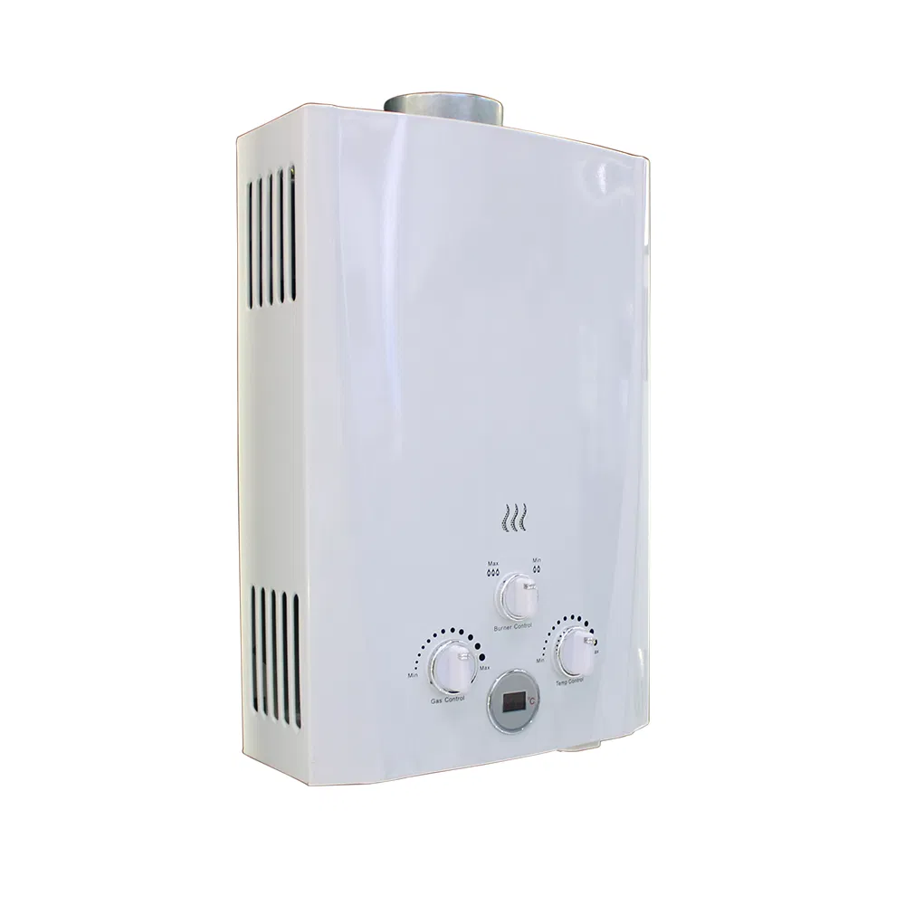 User Friendly 3-Knob Flue Gas Hot Water Heater 6-12L Output Copper Tank Technology