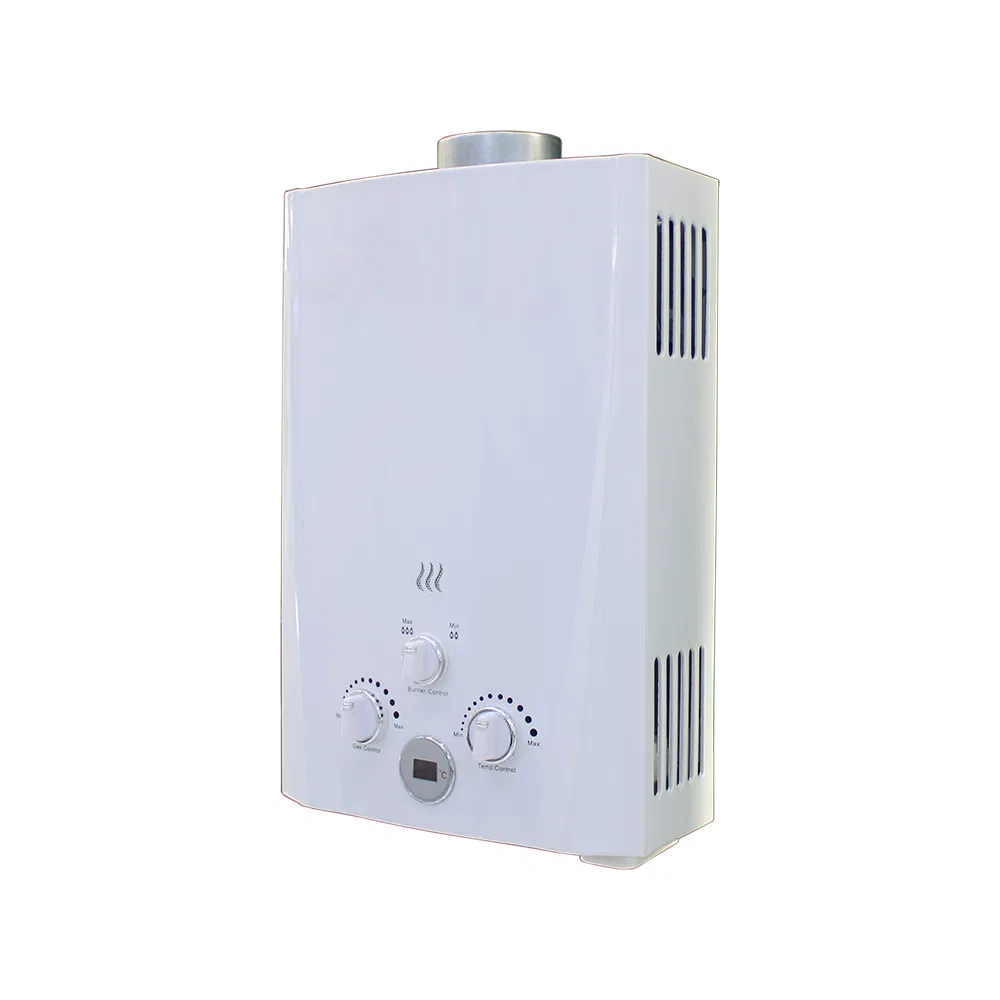 User Friendly 3-Knob Flue Gas Hot Water Heater 6-12L Output Copper Tank Technology