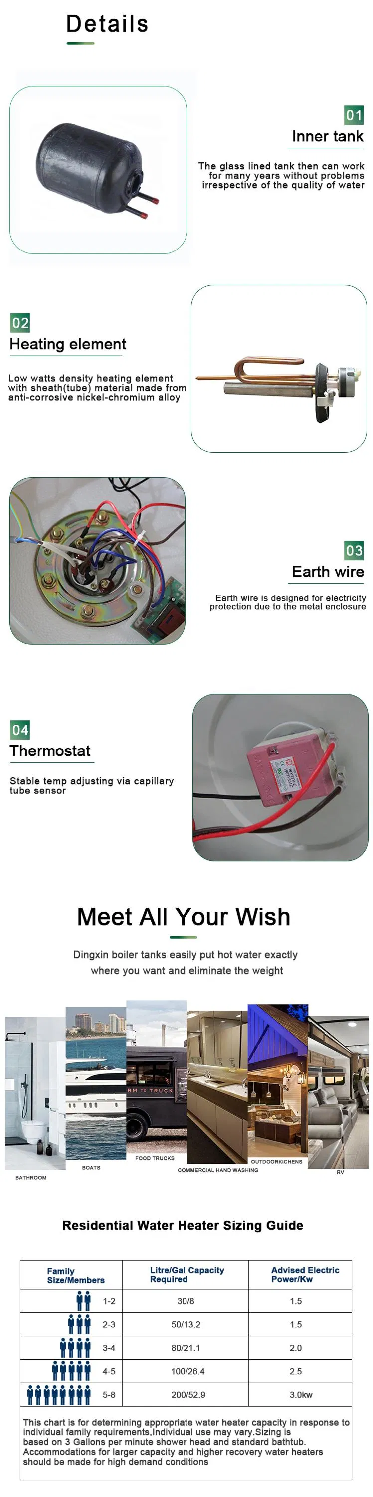 Wire Control Storage Enamel Tank Smart RV Electric Water Heater