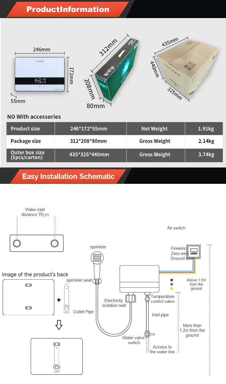 Intelligent Household Electric Water Heater with Instant Heating and Constant Temperature Control for Kitchen &amp; Bathroom Use