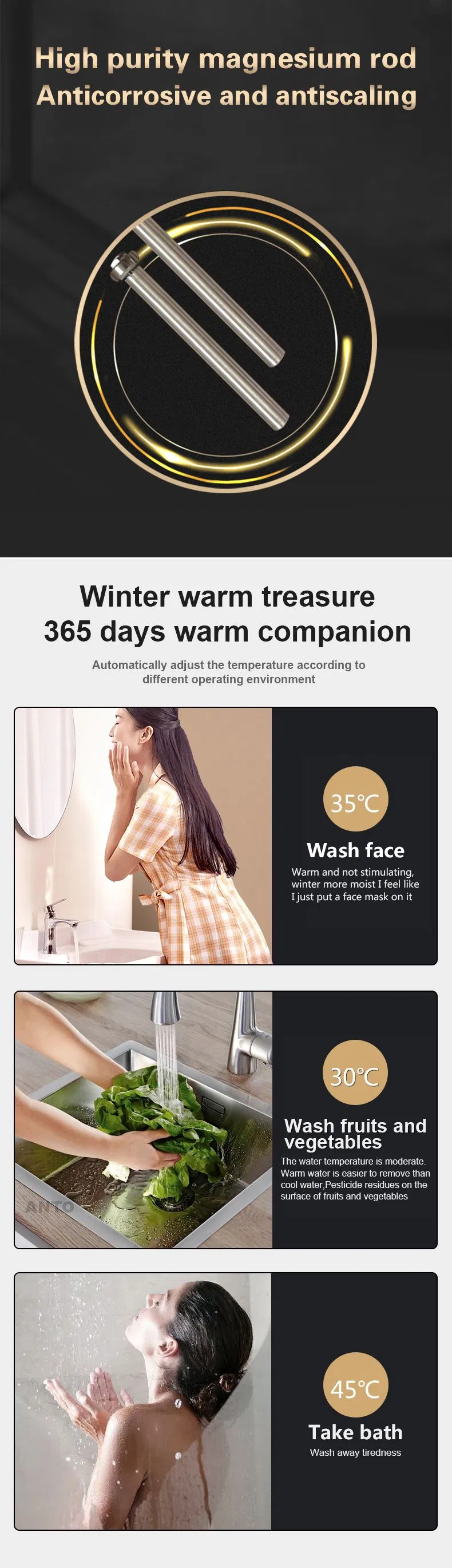 OEM 30L 50L 80L 100L Energy Saving Bathroom Shower Hot Water Heating Efficient Geyser Boiler Tank Storage WiFi Electric Water Heater