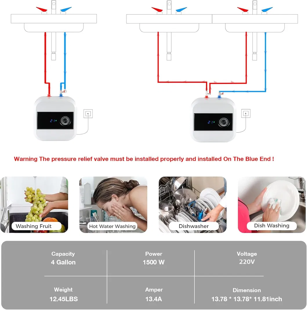 2.6gallon 4gallon Easy to Wall or Floor Mounted Install Under Sink Type 1500W 10L Mini Tank Storage Electric Water Heaters for Bathroom