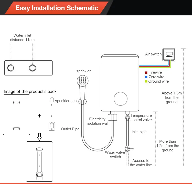 Small Wall-Mounted Electric Water Heater for Home Hotel Apartment Intelligent Constant Temperature Made Durable Plastic