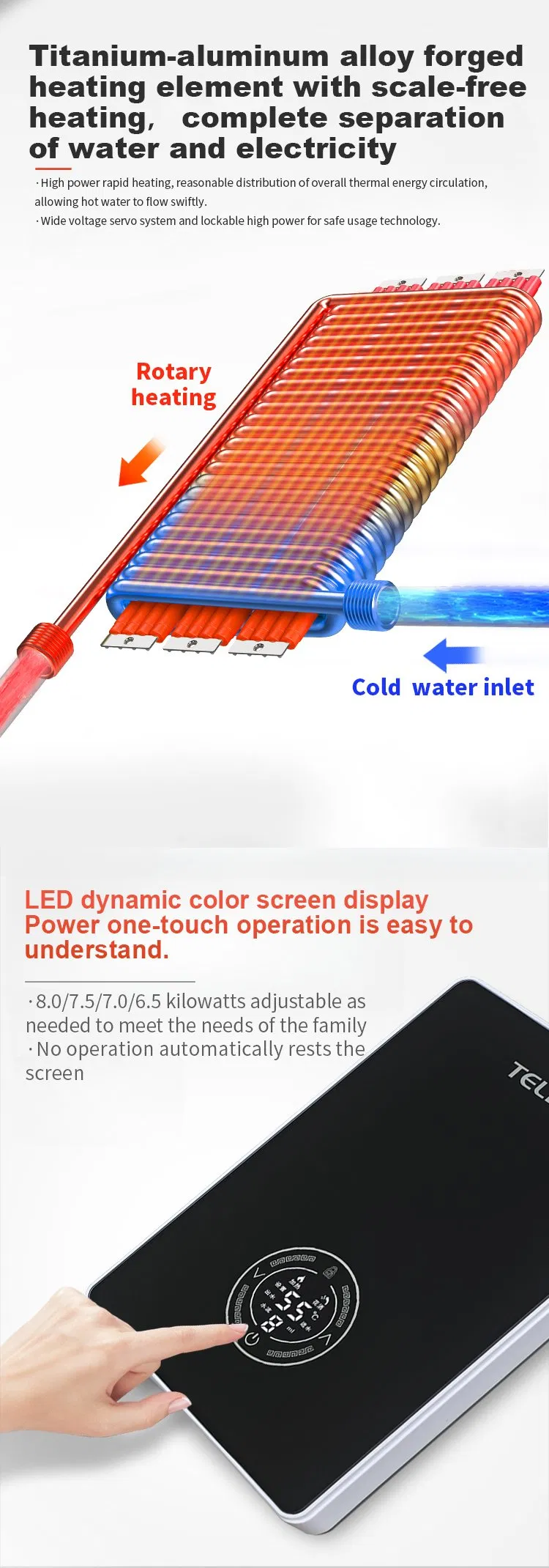 Small Wall-Mounted Electric Water Heater for Home Hotel Apartment Intelligent Constant Temperature Made Durable Plastic