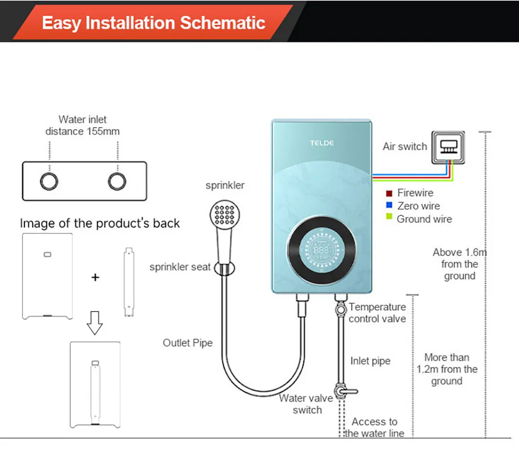 Telde Tankless Instant Electric Water Heater Ultra-Thin Body Save Bathroom Space