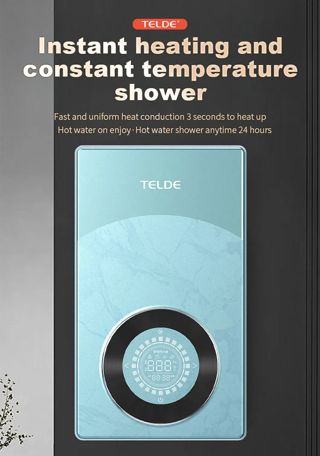 Telde Tankless Instant Electric Water Heater Ultra-Thin Body Save Bathroom Space