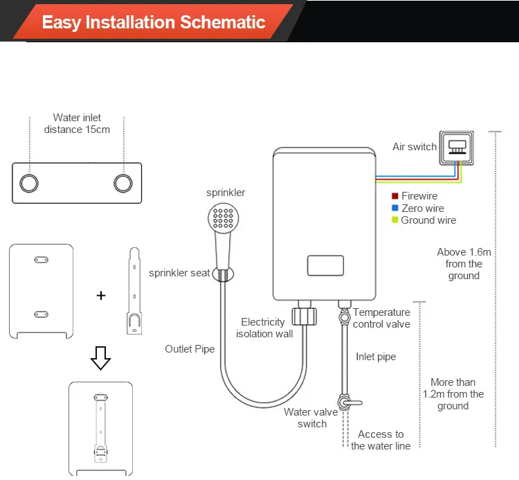 Quick Heating Electric Water Heater for Showers and Baths