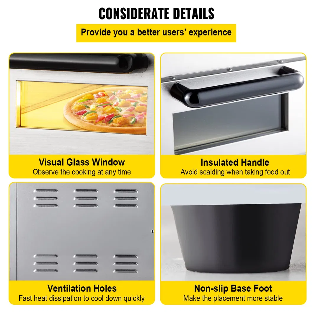 Stone Countertop Double Deck Layer Stainless Steel Electric Commercial Pizza Oven