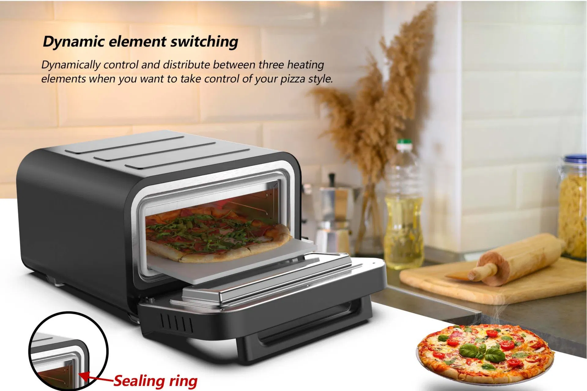 Compact 1700W 12 Inch Neapolitan Pizza Oven with Visible Window