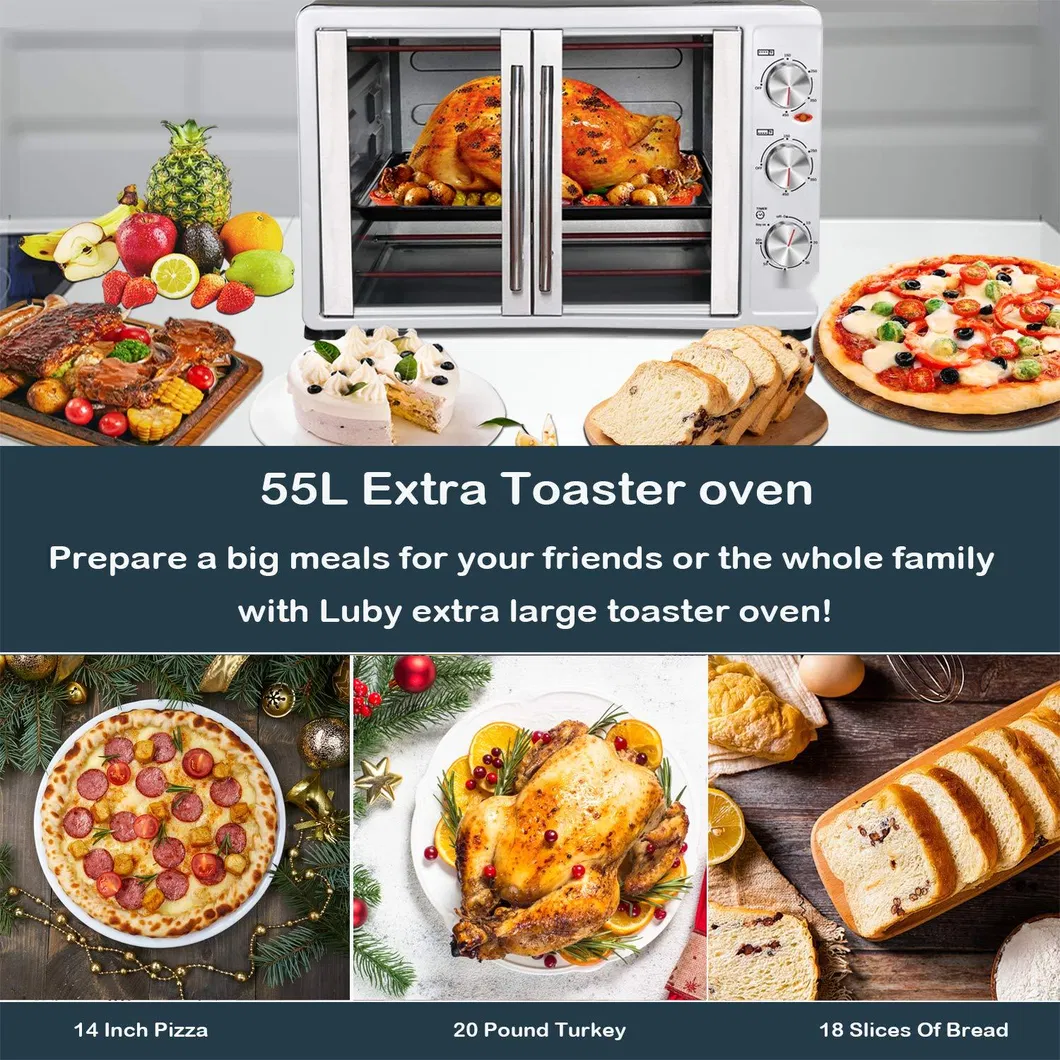 Countertop French Door Designed 55L Turkey Pizza Kitchen Large Toaster Oven