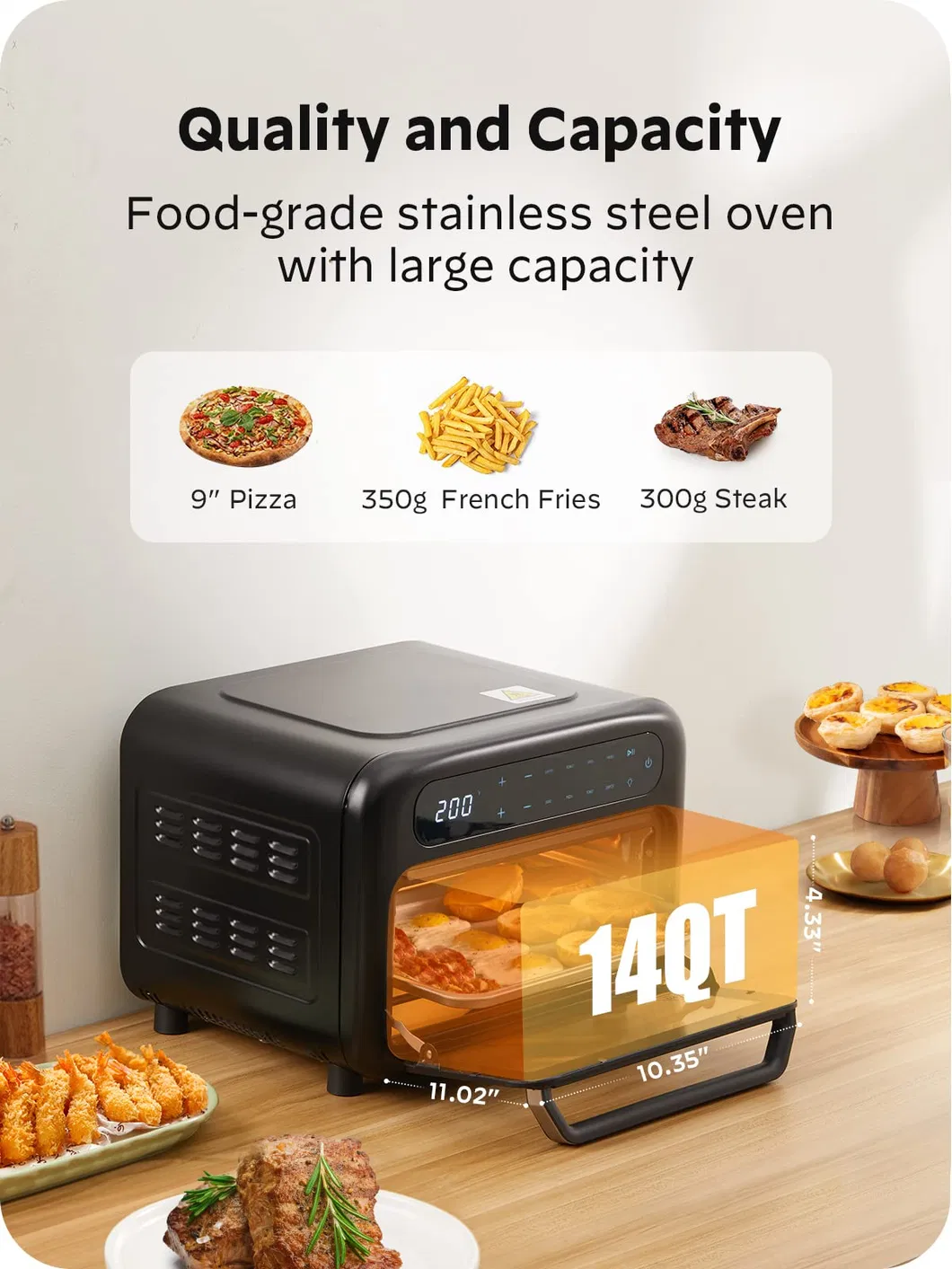Smart Toaster Combo Stainless Steel Digital Countertop Natural Convection Air Fryer Oven