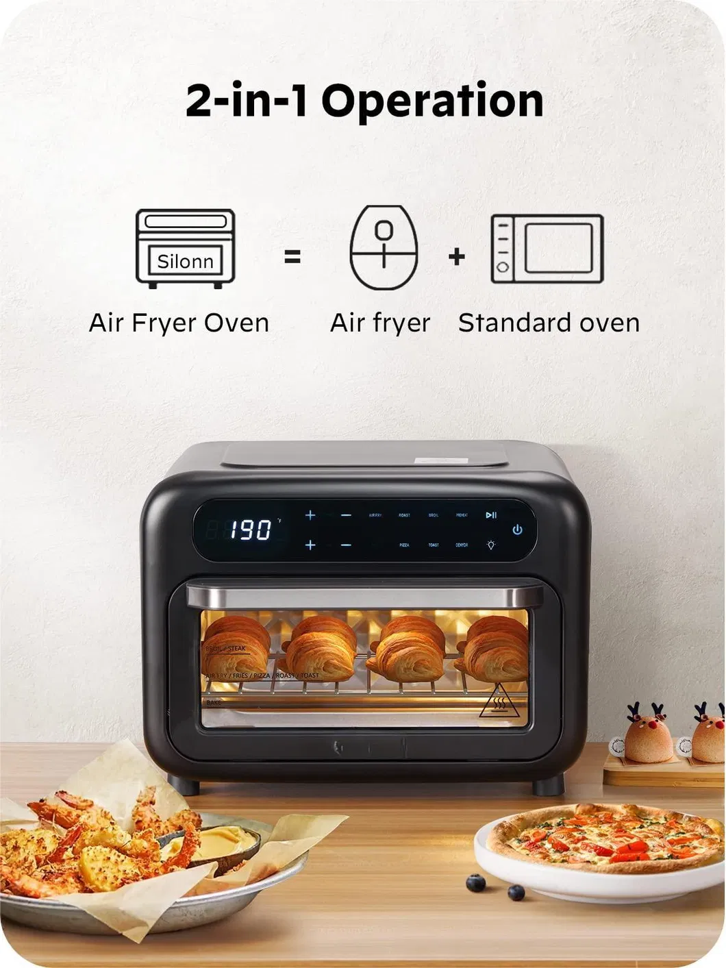 Smart Toaster Combo Stainless Steel Digital Countertop Natural Convection Air Fryer Oven