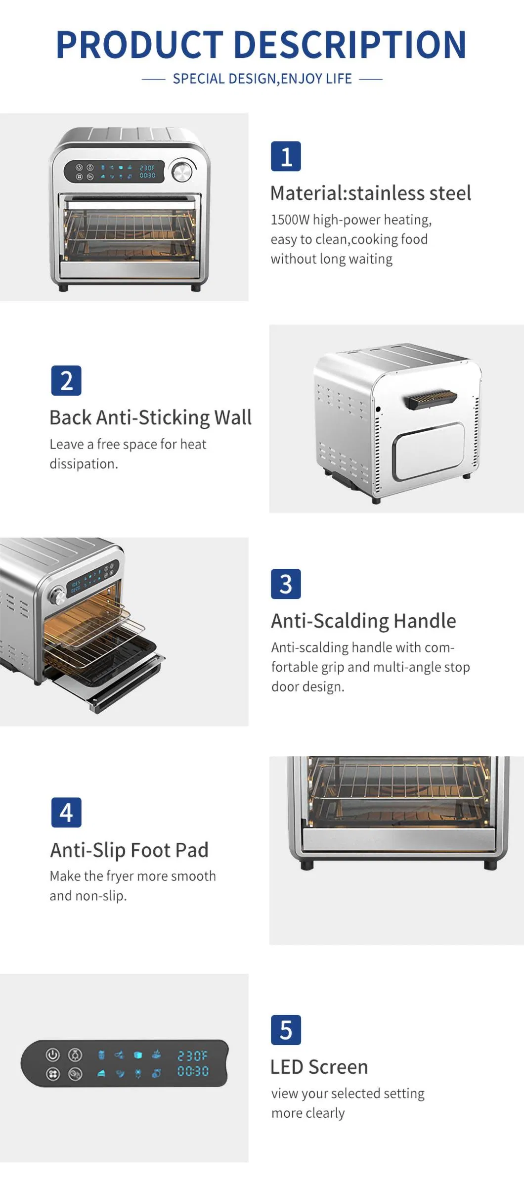 Best Stainless Steel Small Air Fryer Oven Toaster Oven with 4 Accessories