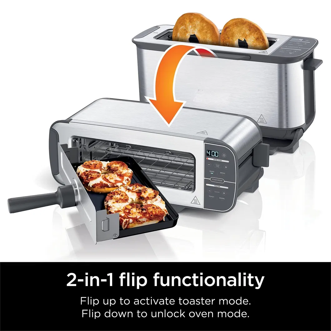 Snack Maker Reheat Stainless Steel Foodi Flip Toaster 2-Slice Capacity Compact Oven