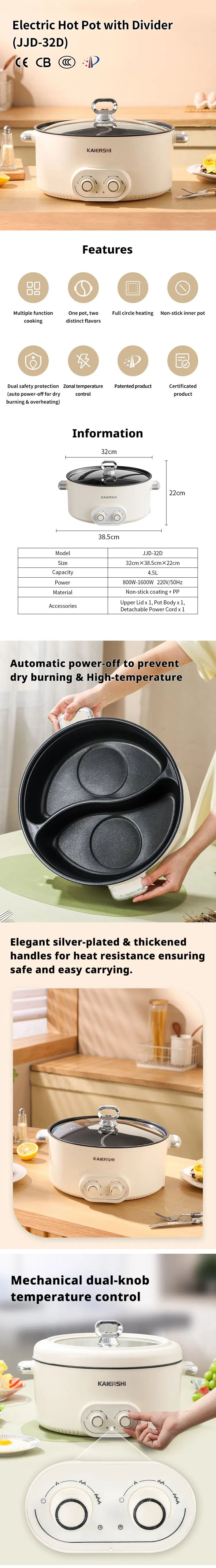 Kaiershi Jjd-32D Double Layer Multi Function Electric Cooking Pot