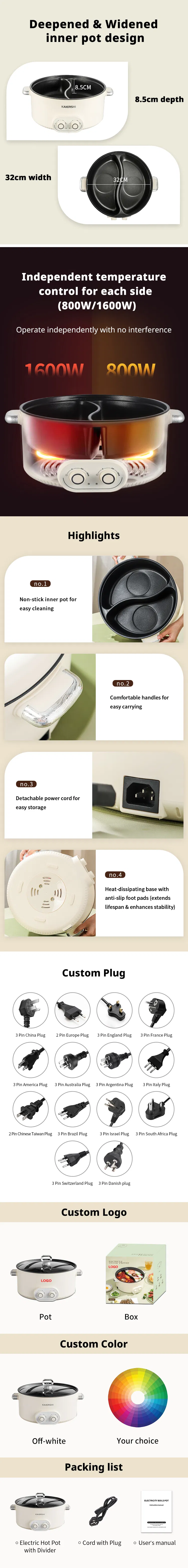 Kaiershi Jjd-32D Double Layer Multi Function Electric Cooking Pot