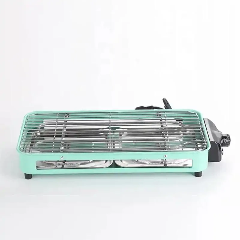 High Quality Green Adjustable Thermometer Indoor Fine Iron Material Electric Barbecue Grill