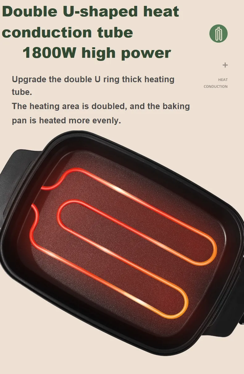 1800W BBQ Grill Pan Multi-Function Electric Grill Pan Carton Aluminum Customized