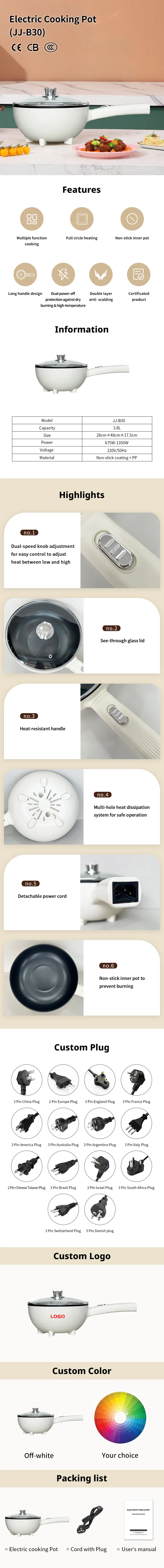 Kaiershi Jj-B30 Extra Large Round Electric Skillet with Lid