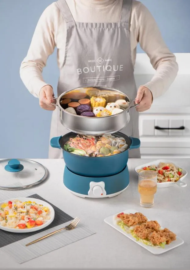 Electric Multifunction Nonstick Skillet 26cm Deep Fry Pan Auto Power