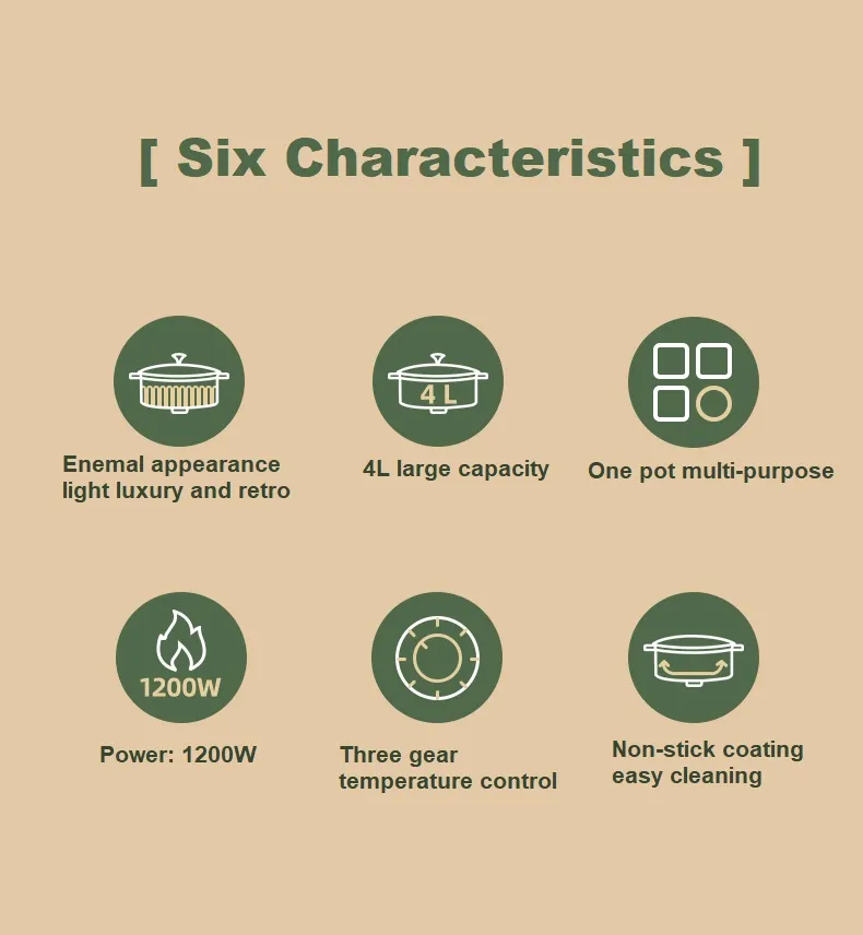 4L Electric Cooking Pot Multicooker Cooker Food Steamer Kitchen Appliance 30cm