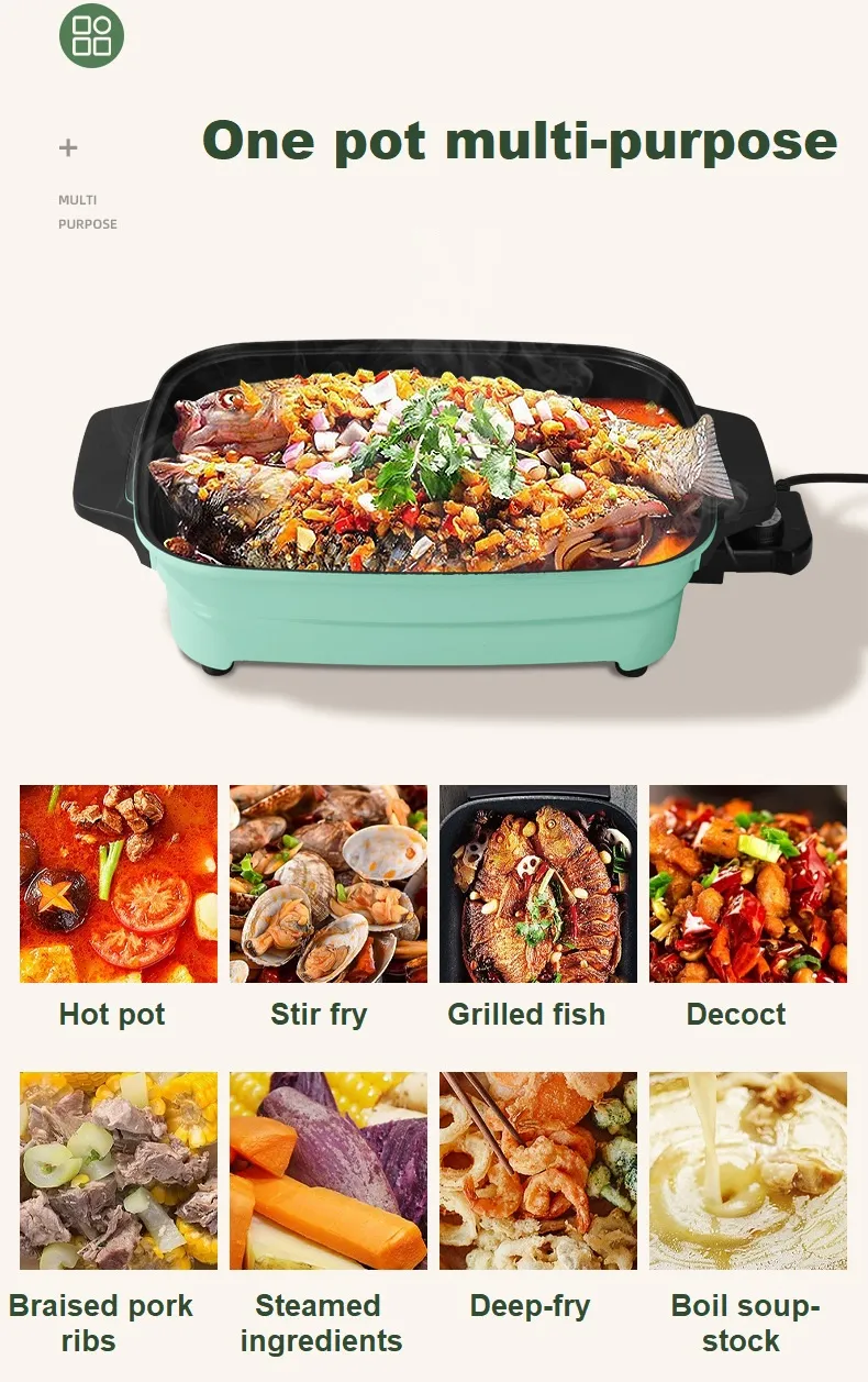 Detachable Electric Frying Pan Plug Removable Deepen Pan 1800W